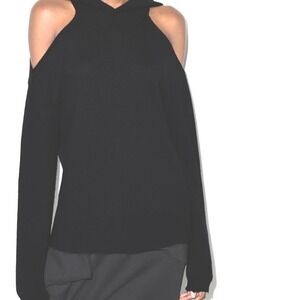 RtA Juno Cashmere Sweater XS Cold Shoulder Black Hooded Cropped Designer